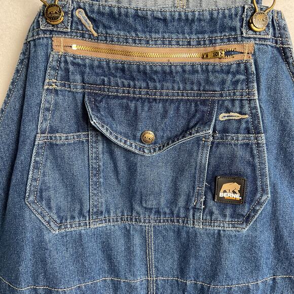 Berne Mens Pure Cotton Denim Bib Overalls Workwear Medium Wash 48 x 32 - Picture 3 of 10